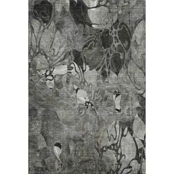 10' X 14' Gray And Ivory Floral Washable Area Rug With UV Protection