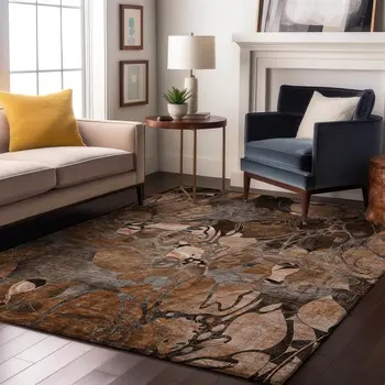 3' X 5' Rust And Gray Floral Washable Area Rug With UV Protection