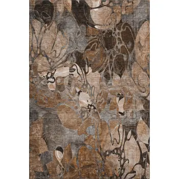 3' X 5' Rust And Gray Floral Washable Area Rug With UV Protection
