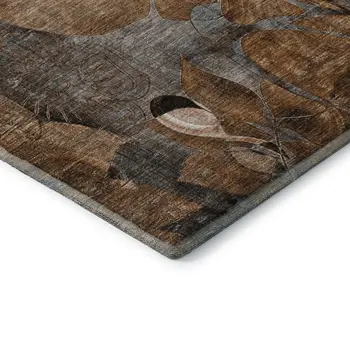 3' X 5' Rust And Gray Floral Washable Area Rug With UV Protection