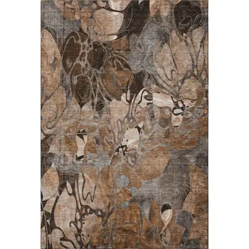9' X 12' Rust And Gray Floral Washable Area Rug With UV Protection