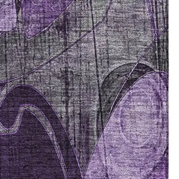 9' X 12' Purple And Ivory Floral Washable Area Rug With UV Protection