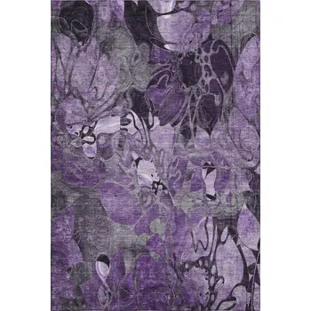 10' X 14' Purple And Ivory Floral Washable Area Rug With UV Protection