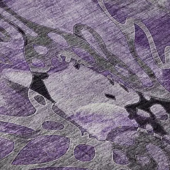 10' X 14' Purple And Ivory Floral Washable Area Rug With UV Protection