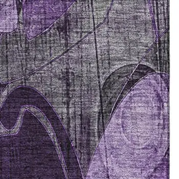 10' X 14' Purple And Ivory Floral Washable Area Rug With UV Protection