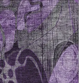 10' X 14' Purple And Ivory Floral Washable Area Rug With UV Protection