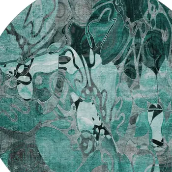 8' Teal And Gray Floral Washable Round Rug With UV Protection