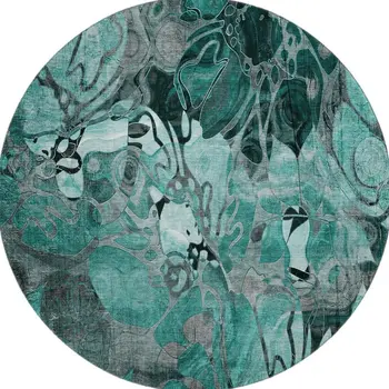 8' Teal And Gray Floral Washable Round Rug With UV Protection