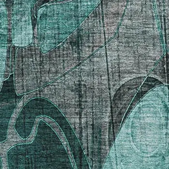 8' X 10' Teal And Gray Floral Washable Area Rug With UV Protection