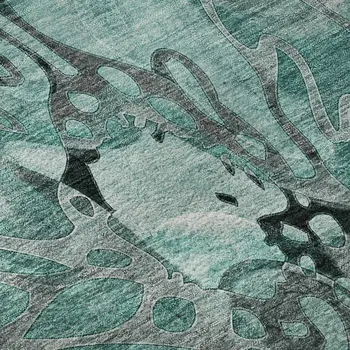 10' X 14' Teal And Gray Floral Washable Area Rug With UV Protection