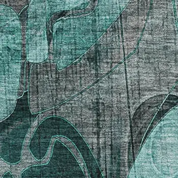 10' X 14' Teal And Gray Floral Washable Area Rug With UV Protection