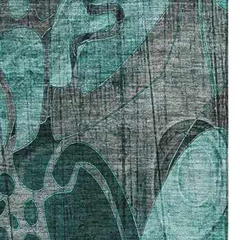 10' X 14' Teal And Gray Floral Washable Area Rug With UV Protection