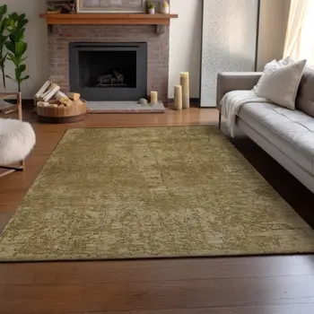 5' X 8' Beige And Ivory Abstract Washable Area Rug With UV Protection