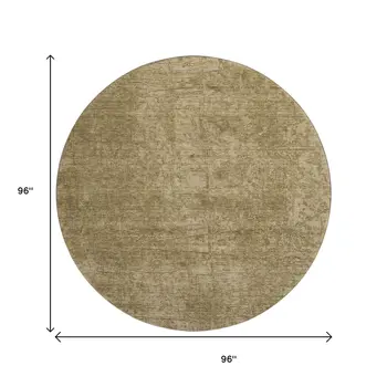 8' Beige And Ivory Abstract Washable Round Rug With UV Protection