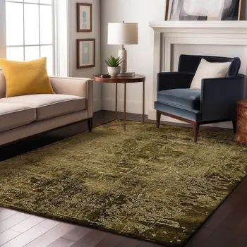 10' X 14' Brown And Ivory Abstract Washable Area Rug With UV Protection