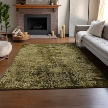 10' X 14' Brown And Ivory Abstract Washable Area Rug With UV Protection