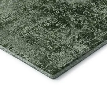 3' X 5' Emerald And Ivory Abstract Washable Area Rug With UV Protection