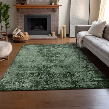 3' X 5' Emerald And Ivory Abstract Washable Area Rug With UV Protection