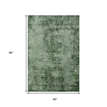 5' X 8' Emerald And Ivory Abstract Washable Area Rug With UV Protection