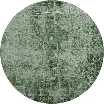 8' Emerald And Ivory Abstract Washable Round Rug With UV Protection