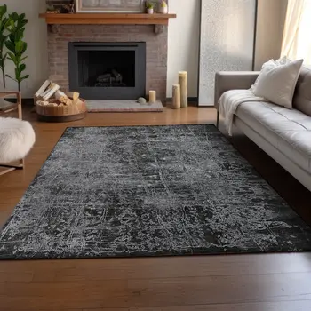 3' X 5' Gray And Ivory Abstract Washable Area Rug With UV Protection