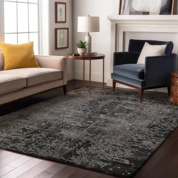 9' X 12' Gray And Ivory Abstract Washable Area Rug With UV Protection