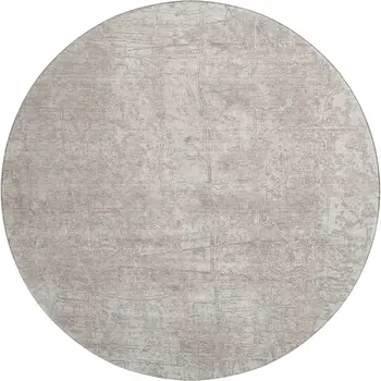 8' Ivory And Cream Abstract Washable Round Rug With UV Protection