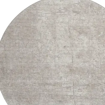 8' Ivory And Cream Abstract Washable Round Rug With UV Protection