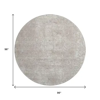 8' Ivory And Cream Abstract Washable Round Rug With UV Protection