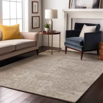 8' X 10' Ivory And Cream Abstract Washable Area Rug With UV Protection