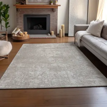 8' X 10' Ivory And Cream Abstract Washable Area Rug With UV Protection
