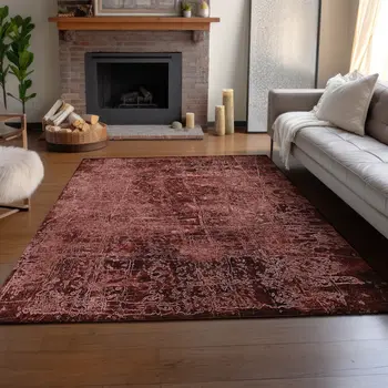 3' X 5' Merlot And Ivory Abstract Washable Area Rug With UV Protection