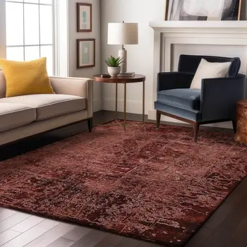 5' X 8' Merlot And Ivory Abstract Washable Area Rug With UV Protection