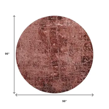 8' Merlot And Ivory Abstract Washable Round Rug With UV Protection