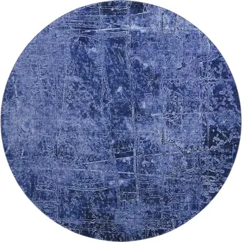 8' Navy Blue And Ivory Abstract Washable Round Rug With UV Protection