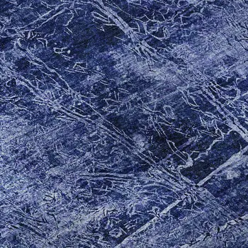 8' Navy Blue And Ivory Abstract Washable Round Rug With UV Protection