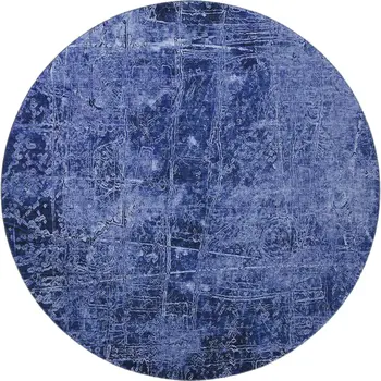 8' Navy Blue And Ivory Abstract Washable Round Rug With UV Protection