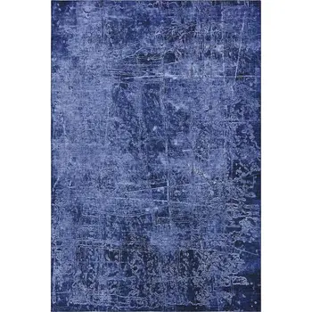 8' X 10' Navy Blue And Ivory Abstract Washable Area Rug With UV Protection