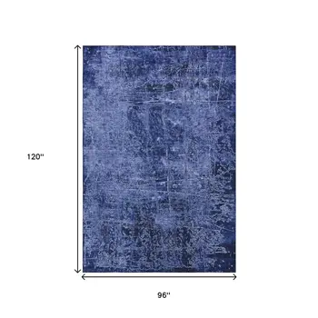 8' X 10' Navy Blue And Ivory Abstract Washable Area Rug With UV Protection