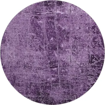8' Purple And Ivory Abstract Washable Round Rug With UV Protection