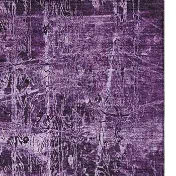 9' X 12' Purple And Ivory Abstract Washable Area Rug With UV Protection