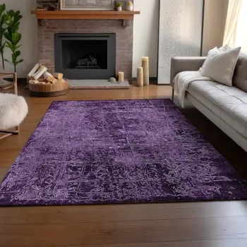 10' X 14' Purple And Ivory Abstract Washable Area Rug With UV Protection