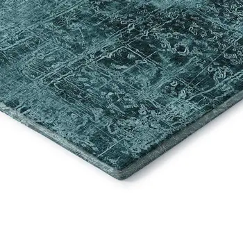 10' X 14' Teal And Ivory Abstract Washable Area Rug With UV Protection