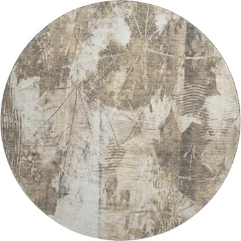 8' Beige And Ivory Floral Washable Round Rug With UV Protection
