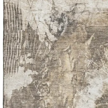 9' X 12' Beige And Ivory Floral Washable Area Rug With UV Protection