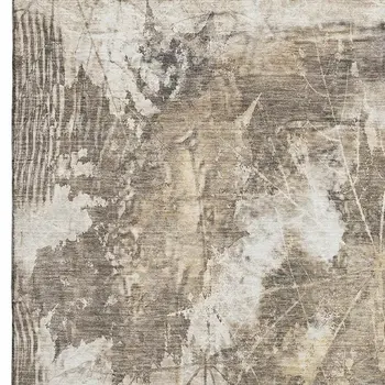 9' X 12' Beige And Ivory Floral Washable Area Rug With UV Protection