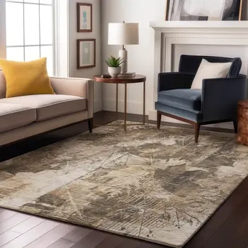 10' X 14' Beige And Ivory Floral Washable Area Rug With UV Protection