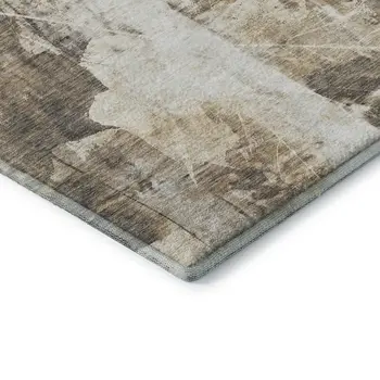 10' X 14' Beige And Ivory Floral Washable Area Rug With UV Protection