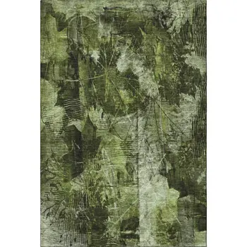 3' X 5' Green And Ivory Floral Washable Area Rug With UV Protection