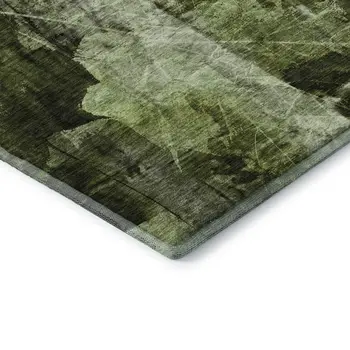 8' Green And Ivory Floral Washable Round Rug With UV Protection